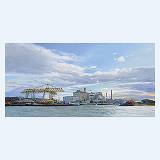 Kehler Hafen mit Stahlwerk | Badische Stahlwerke, Kehl | 2010 | 65 x 130 cm | Öl/Leinwand