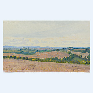 Panoramo mit Blick auf Luciagnano d'Asso | Toskana | 07.09.2010 | 30cm x 50cm | Öl/Malkarton