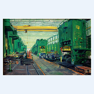 Preßwerkhalle, Studie | VW, Kassel | 23.01.1980 | 30 x 50 cm | Öl/Malkarton