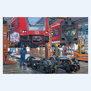 Instandhaltung Triebwagen 425 | DB Werk Nürnberg, Deutschland | 2016 | 80 x 120 cm | Öl/Leinwand
