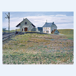 Bahnhof von Landeyrat | Auvergne, Frankreich | 01.10.1986 | 30 x 40 cm | Öl/Malkarton