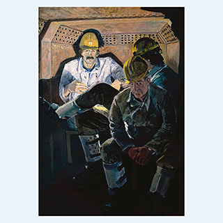 Drei Kumpel nach vor Ort | Ruhrkohle AG | 1984 | 140 x 100 cm | Öl/Leinwand