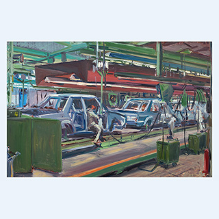 Karosseriemontage | VW, Wolfsburg | 05.09.1980 | 40 x 60 cm | Öl/Malkarton