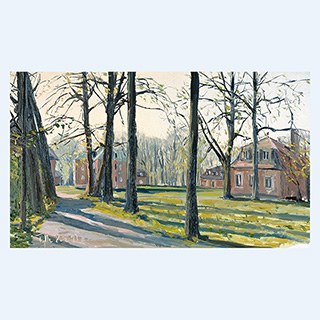 Ostallee in der Abendsonne | Schloß Clemenswerth | 02.05.1997 | 30 x 50 cm | Öl/Malkarton