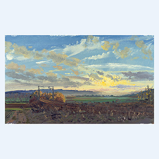 Bahnstrecke mit Sonnenuntergang | Kassel | 08.11.1997 | 30 x 50 cm | Öl/Malkarton