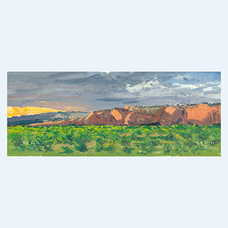 Gallup, Abendstimmung | New Mexico, USA | 13.08.1998 | 20cm x 50cm | Öl/Malkarton