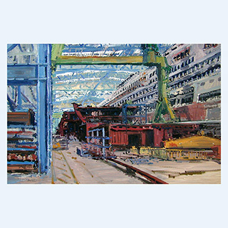 Meyer Werft | Papenburg, Werft | 19.04.2001 | 60 x 40 cm | Öl/Malkarton