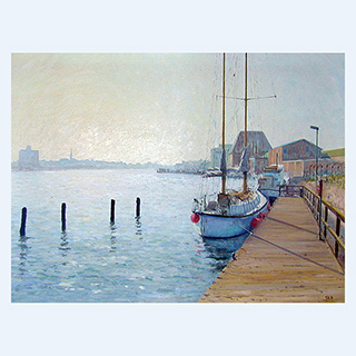 Flensburger Hafen im Morgenlicht | Flensburg | 1985 | 80cm x 100cm | Öl/Leinwand