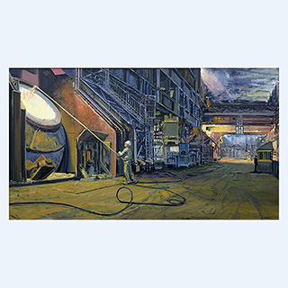 Im Stahlwerk, Peine Salzgitter AG | Peine Salzgitter AG, Deutschland | 2002 | 80 x 140 cm | Öl/Leinwand