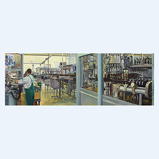 Abfüllen und Etikettieren | Brasserie Nat S.A.Luxemburg (Bofferding) | 2005 | 100cm x 300cm | Öl/Leinwand