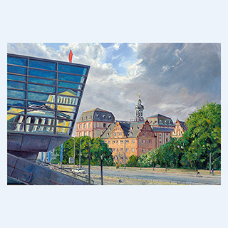 Darmstadtium und Schloss | Darmstadt | 2009 | 100 x 150 cm | Öl/Leinwand