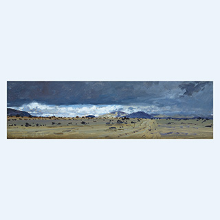 Vikursandur mit aufz. Regen | Island | 12.08.1990 | 14 x 50 cm | Öl/Malkarton