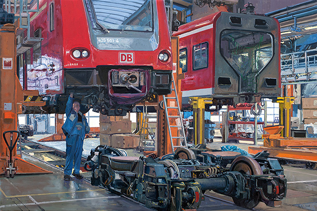 2016 | Instandhaltung Triebwagen 425 | DB Werk Nürnberg, Deutschland | 80 x 120cm | Öl/Leinwand