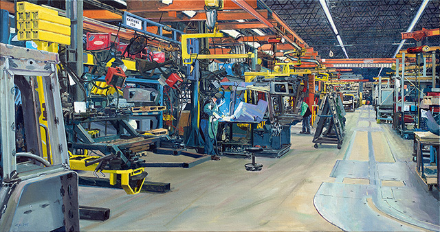 2017 | Schweißer in der Kabinenmontage | Crenlo, Rochester MN, USA | 90 x 170cm | Öl/Leinwand 2017 | Schweißer in der Kabinenmontage | Crenlo, Rochester MN, USA | 90 x 170cm | Öl/Leinwand