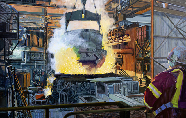 2019 | Tapping the Furnace | Charter Steel, Saukville WI USA | 90 x 140cm | Öl/Leinwand 2019 | Tapping the Furnace | Charter Steel, Saukville WI USA | 90 x 140cm | Öl/Leinwand