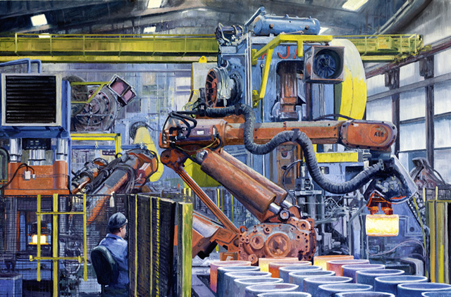 2022 | Schmiederoboter | Walker Forge, Clintonville, WI USA | 90 x 135cm | Öl/Leinwand 2022 | Schmiederoboter | Walker Forge, Clintonville, WI USA | 90 x 135cm | Öl/Leinwand