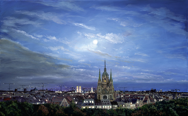 2025 | München mit Vollmond | München | 80 x 130cm | Öl/Leinwand